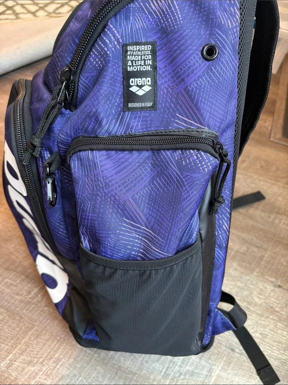 Arena Spiky III Allover 45L Backpack Swimming Bag Sport Team Energy Plum